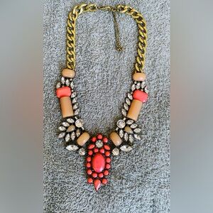Gold Chain Coral Statement Necklace with Beige Accents